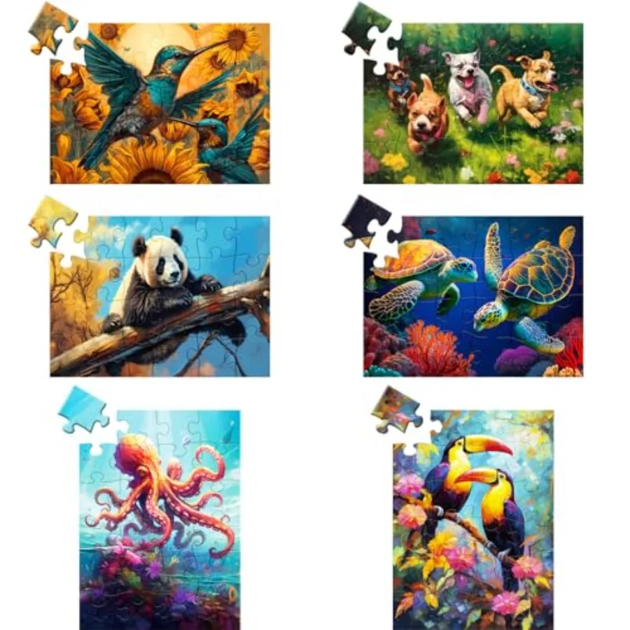 

6 Pack 24 Large Pcs Puzzle for Seniors Paper Dementia Puzzles for Elderly Adults Easy Puzzle Hummingbird Turtle Dog Panda Jigsa