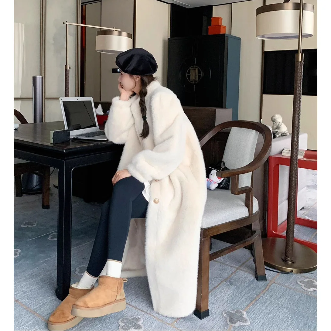 

Длинное пальто из искусственного меха, женская модная однотонная куртка из искусственного меха норки, зимнее толстое теплое бархатное плюшевое пальто, женская одежда