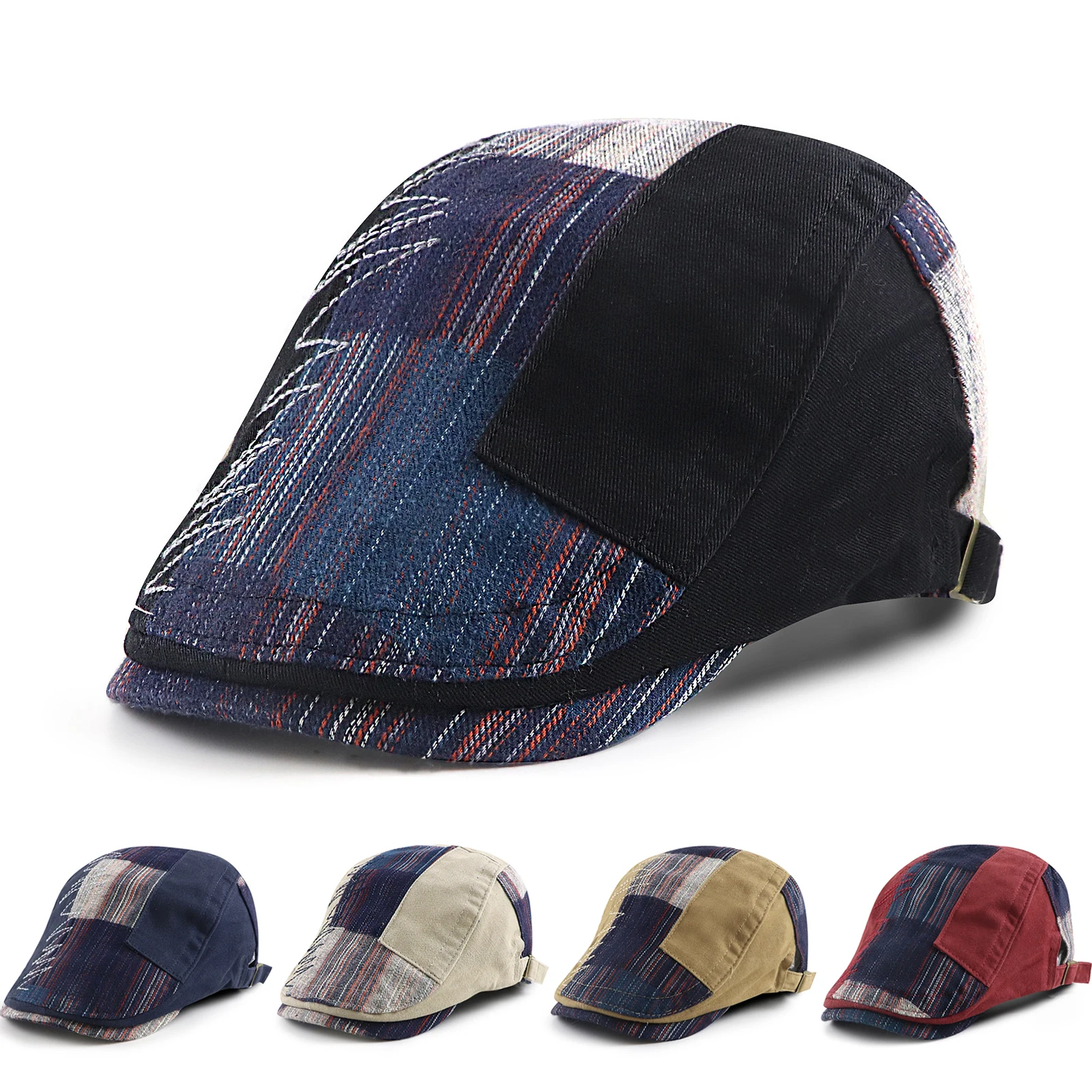 

2025 Patchwork Cotton Forward Hat Summer and Autumn Soft Newsboy Flat Cap Men's Boinas Beret Hats Street Hip Hop Duckbill Caps