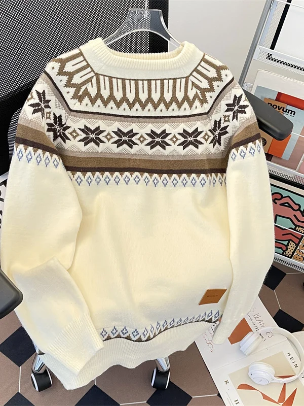 

Утепленный круглый вязаный свитер унисекс для мужчин и женщин, зимний, теплый, повседневный, с флисовой подкладкой, с длинными рукавами, базовый слой, топ из шерстяной смеси