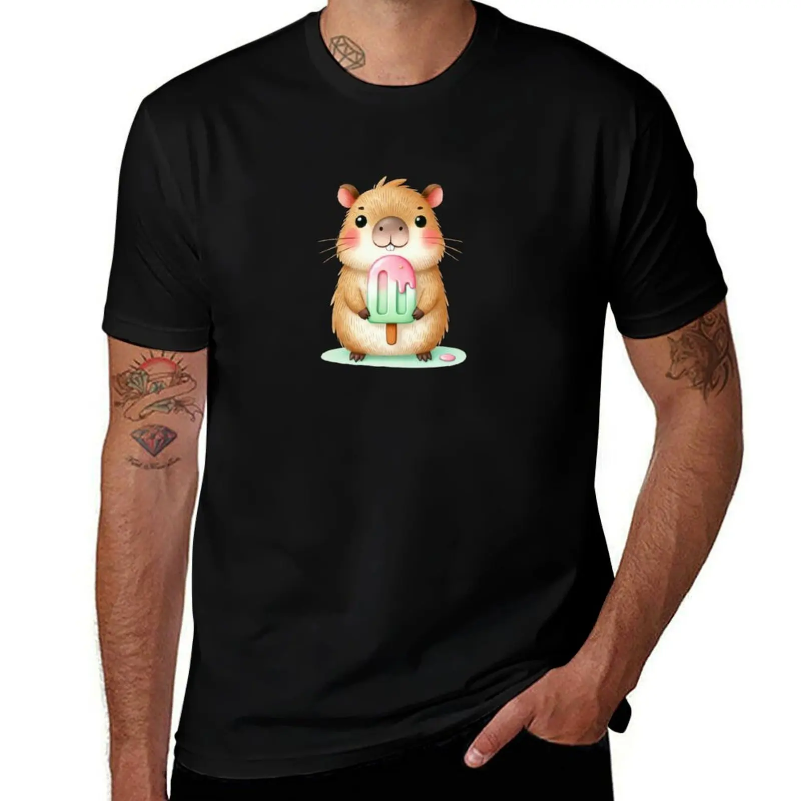 

Capybara Enjoying Ice Cream T-Shirt customizeds cute clothes funny costumes croswit shirt man shirts men graphic