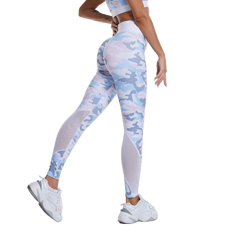 2023 Fashion Slim Yoga Legging Light Pink Printing Hips Pants Women High Waist Sports Leggings