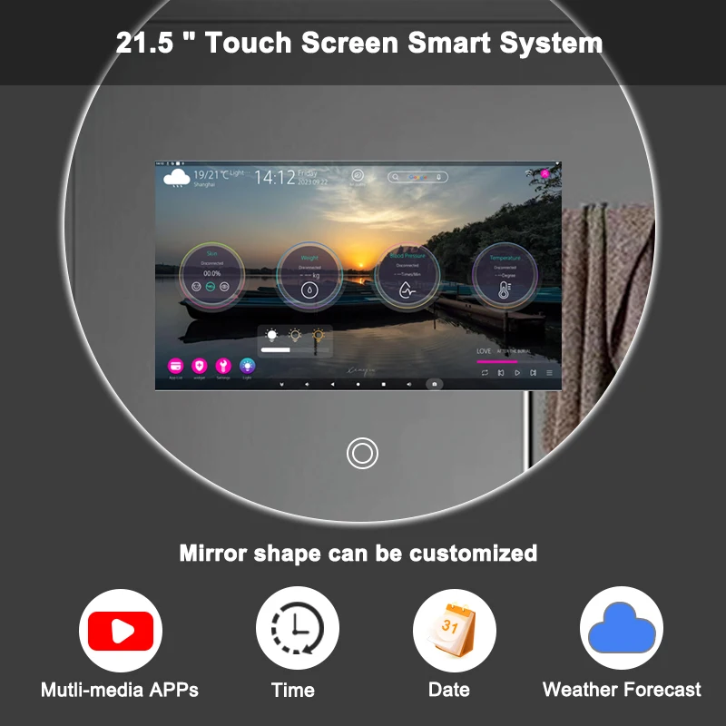 Waterproof WIFI Connection Led s Round Smart  Mirror With s Smart Tv Mirror