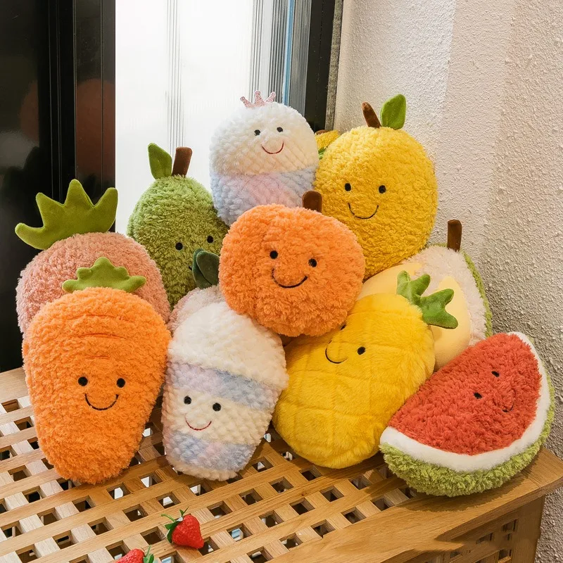 Simulation Cute Fruit Plush Toys Watermelon Durian Pineapple Stuffed Plants Plushies Dolls Kawaii Home Decoration Birthday Gifts