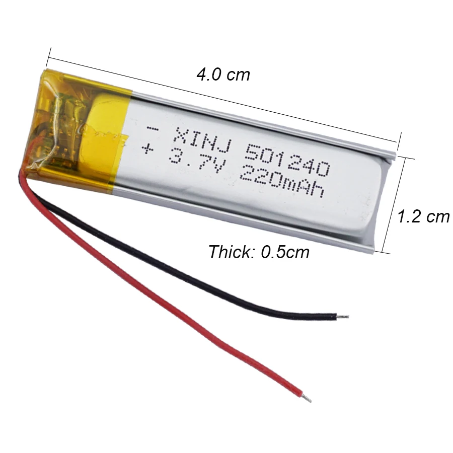 10Pcs 3.7V 220mAh 0.814Wh Rechargeable Li Lithium Battery Li-ion 501240 For Sat Nav Bluetooth Speaker LED Driving Recorder Pen