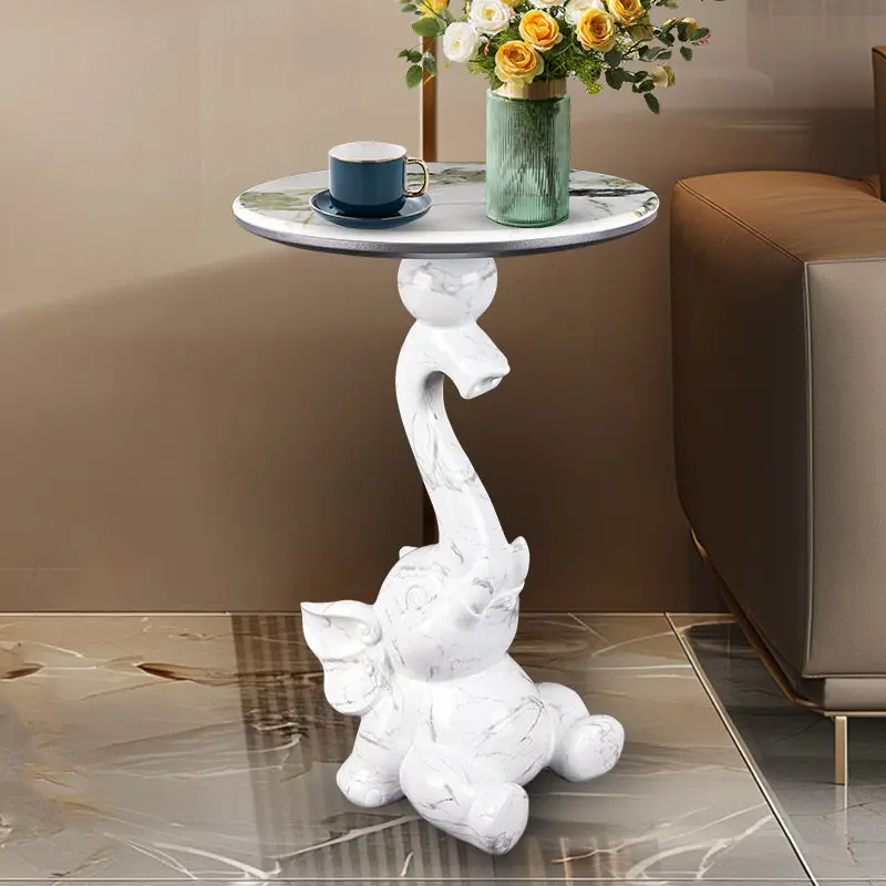 Mesa de centro circular con forma de animal, color blanco, diseño moderno y minimalista, mesa auxiliar de lujo, mueble elegante para interiores.