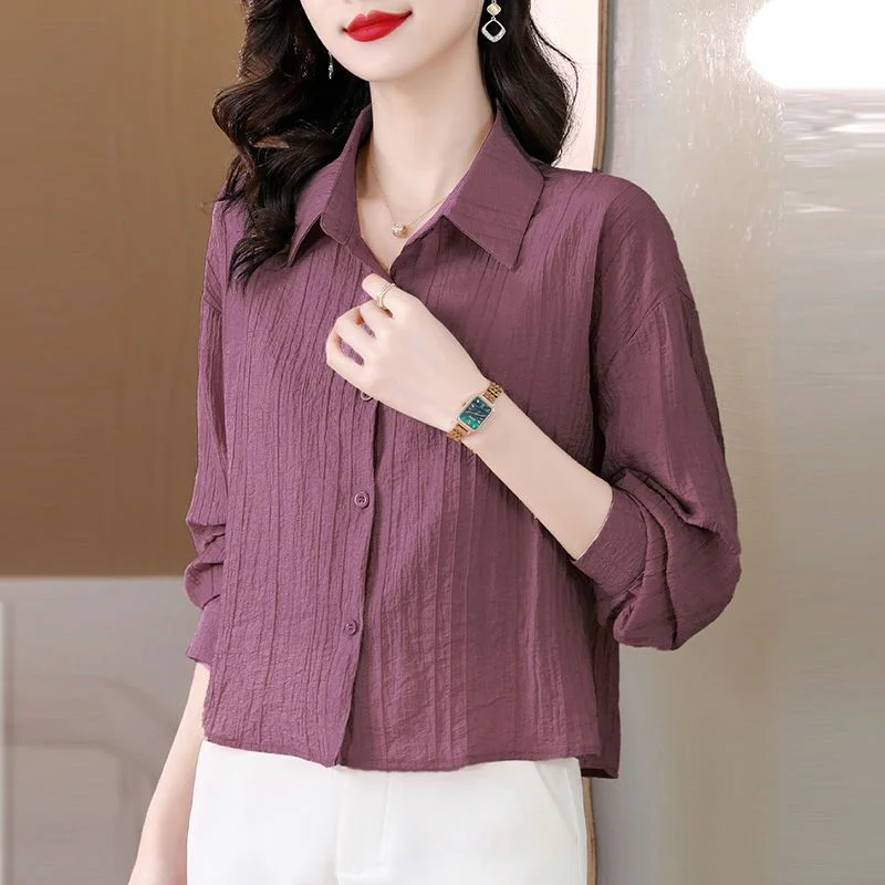 

Spring and Autumn New Women's Long-sleeved Loose Cotton Linen Casual Slim Short Tops Fashionable Age-reducing Shirts