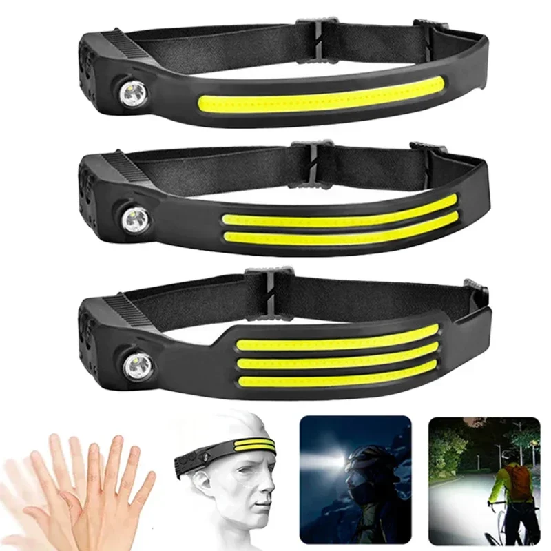 LED COB Induction Headlamp Built-in Battery Sensor Head Flashlight USB Rechargeable 5 Lighting Modes Waterproof Headlight