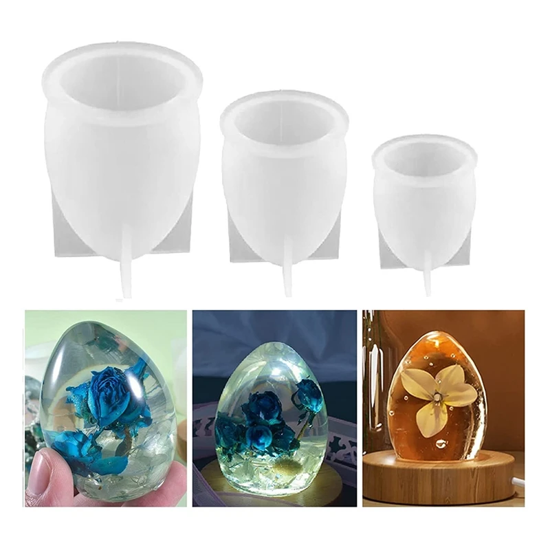 Egg Light Resin Mold Set Of 3,Egg-Shaped Resin Mold,Oval Resin Mold For DIY Resin Art Table Lamp Home Decoration