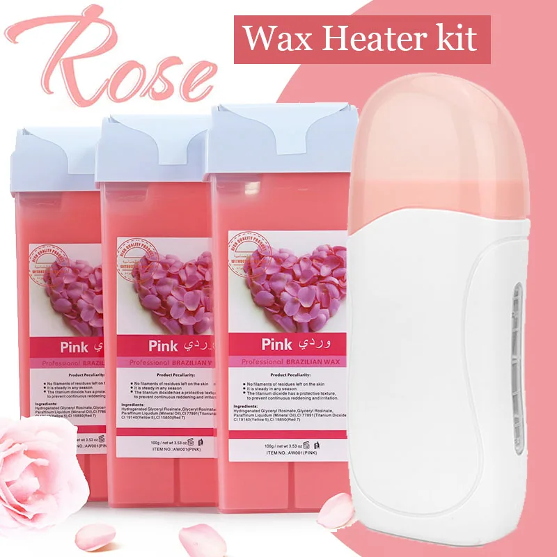 

3 In 1 Roll On Depilatory Wax Kit Facial Body Hair Removal Waxing Heater Epilator Wax Heating Machine Waxing Strips Paper Set