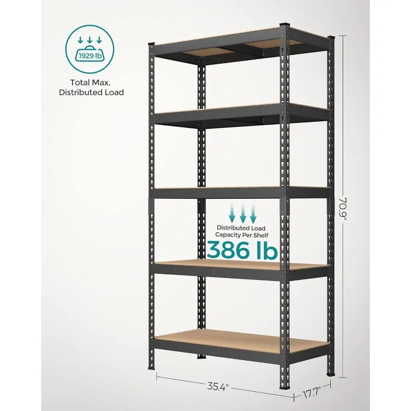 5-Tier Storage Shelves, Set of 2 Garage Storage, Boltless Assembly, Adjustable Shelving Units, 23.6