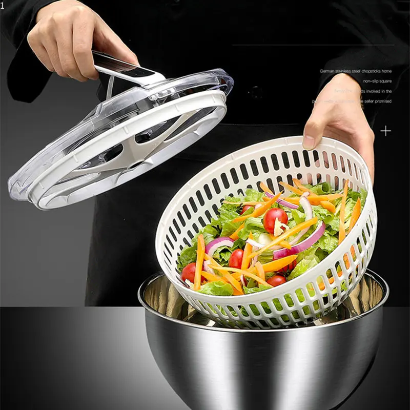 

Stainless Steel Vegetable Fruit Dryer Drainer Dehydrator Salad Spinner Clean Salad and fruit Vegetables Centrifuge Kitchen Tools