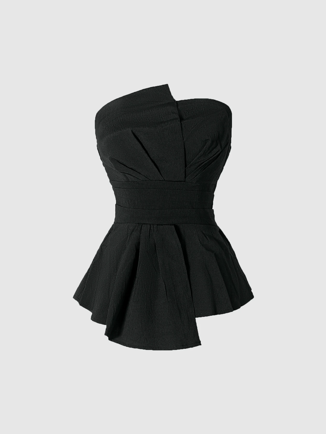 Damen Off-Shoulder-Top mit Unregelmäßigem Taillenbund, Ärmelloses Peplum-Bluse, Elegant in Schwarz, Geeignet für Partys und Dates – Detail 3