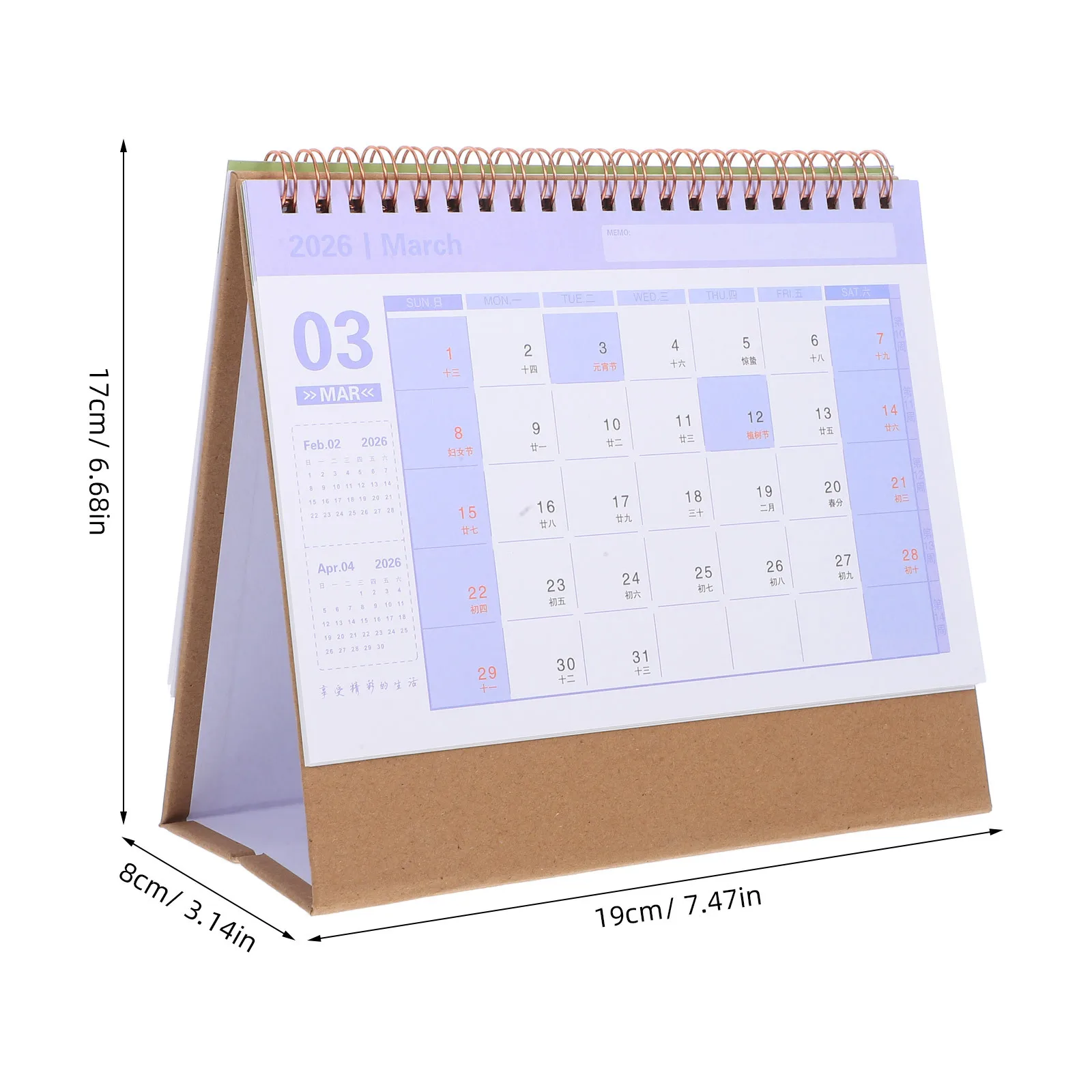2026 Daily Flip Calendar Small Desktop Planner Stand Up Twin Wire Binding Monthly Schedule Organizer Home Office