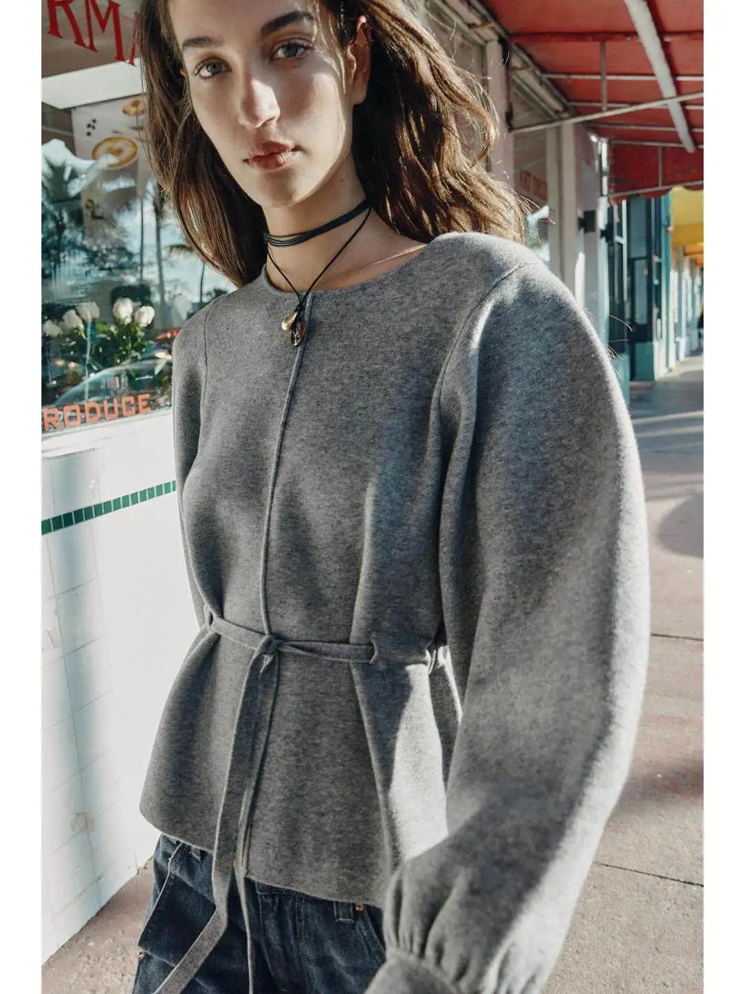

Adjustable Waist Knitwear Long Sleeve round Neck Decorative Stitching Casual Loose Fit Soft Medium Thickness Soy Protein Fiber