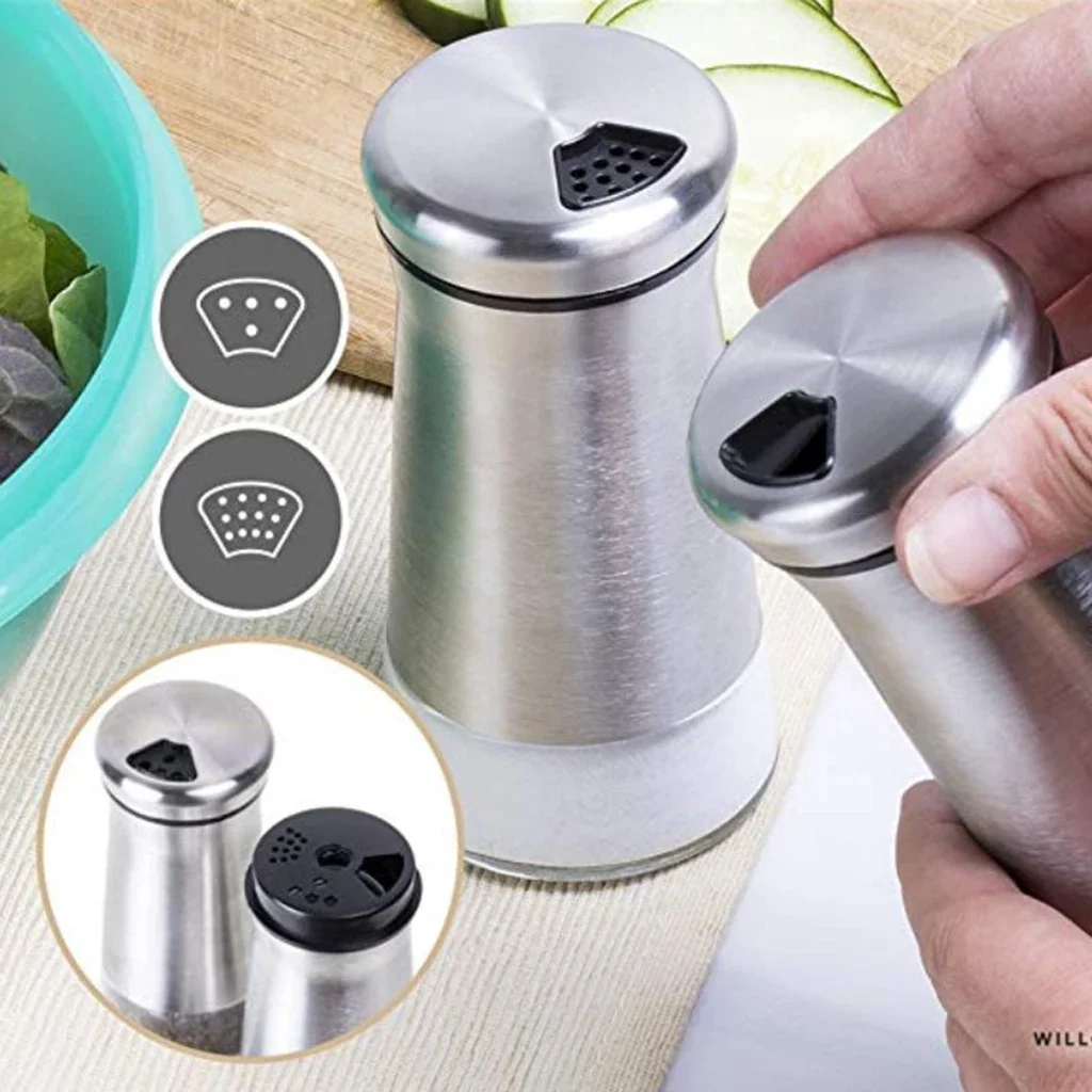 

Salt Pepper Sprayer 304 Stainless Steel Spice Jar Glass Seasoning Organizer Bottle Salt and Pepper Shakers Kitchen Tools