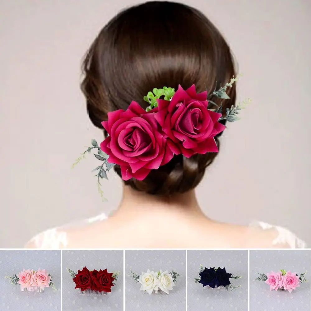 Tocado de seda doble romántico, peine de flores rosas, accesorios de boda, horquilla nupcial, pinza para el cabello