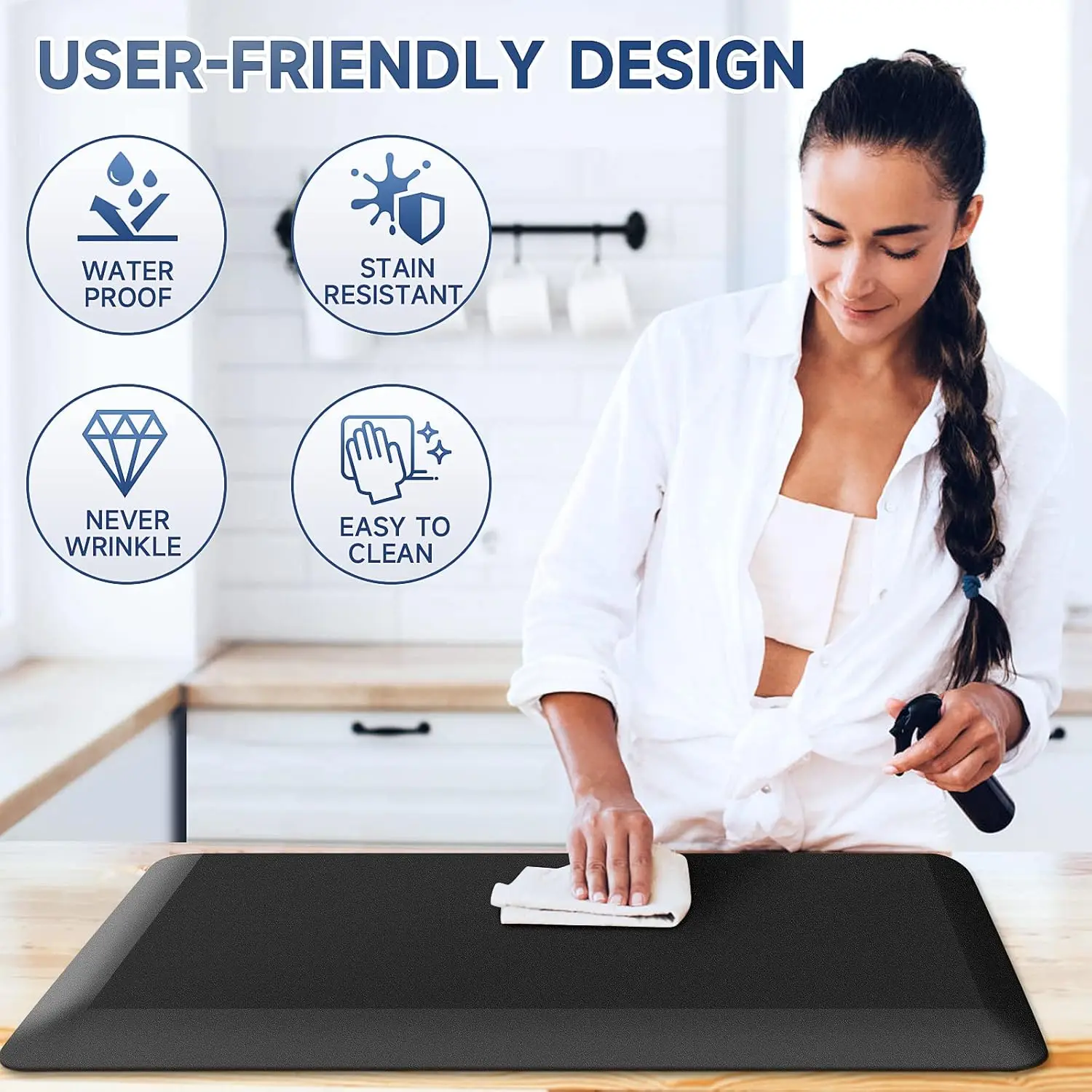

Kitchen Mats for Floor, Kitchen Rug for Standing Desk, Non-Slip, Thicker, Stain Resistant, Water Resistant, Comfort Anti Fatigue