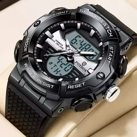 FOXBOX Top Men's Luxury Watches Electronic Quartz Watches Digital Double Time Chronograph Sports Watch For Men Relogio Masculino