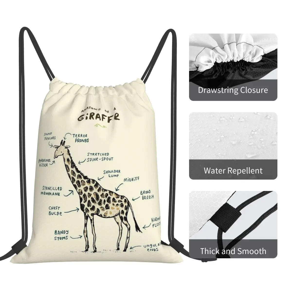 Anatomy Of A Giraffe Backpacks Fashion Portable Drawstring Bags Sundries Bag Book Bags For Travel School