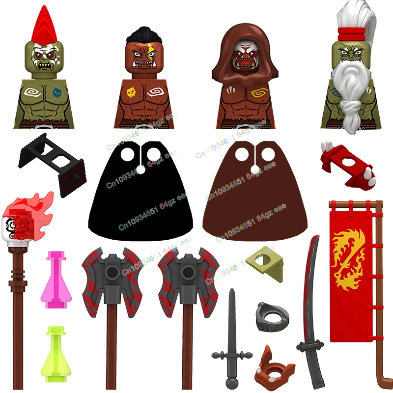 오크 육군 엘프 액션 피규어 중세 군사 벽돌 크리 에이 티브 빌딩 블록 무기 액세서리 방패 헬멧 어린이 장난감