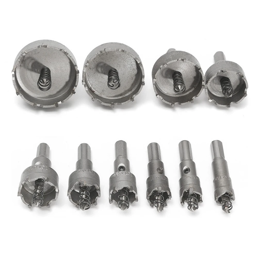 10Pcs16-53mm Alloy Hole Saw Set Carbide Tip TCT Metal Cutter Core Drill Bit Kits for Stainless Steel Metal Drilling Crown