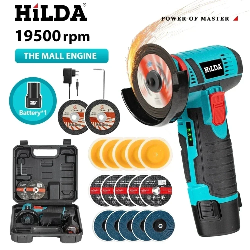 Hilda 12v mini moedor de ângulo recarregável em miniatura com lâmina de corte de bateria moedor de polimento para corte diamante sem fio