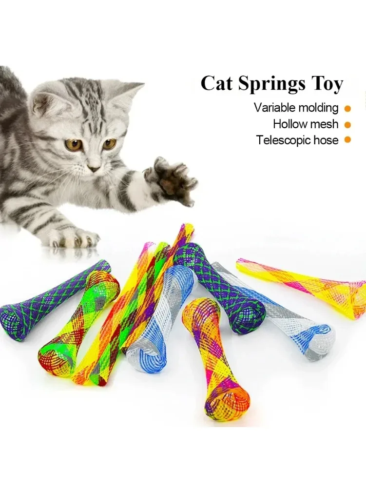 5/10 pièces chat ressorts jouets chaton bobine spirale animal de compagnie jauge interactive en plastique ressort jouet coloré ressorts chat animal de compagnie tour jouet