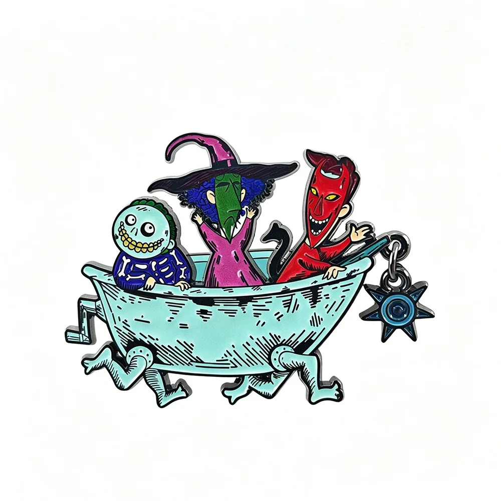 Nightmare Before Christmas Brosche Lock Shock Barrel Badewanne für drei Personen Emaille-Pin Gothic Dark Fairy Tale Abzeichen Fan-Accessoire – Detail 6