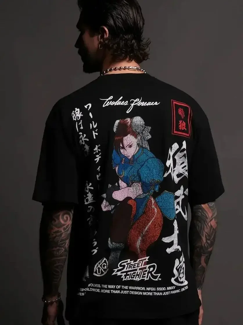 WOLVES CLUB STABILITY "PREMIUM" OVERSIZED TEE IN BLACK Summer Men's and Women's T-shirt Fashion Loose Printed Tops