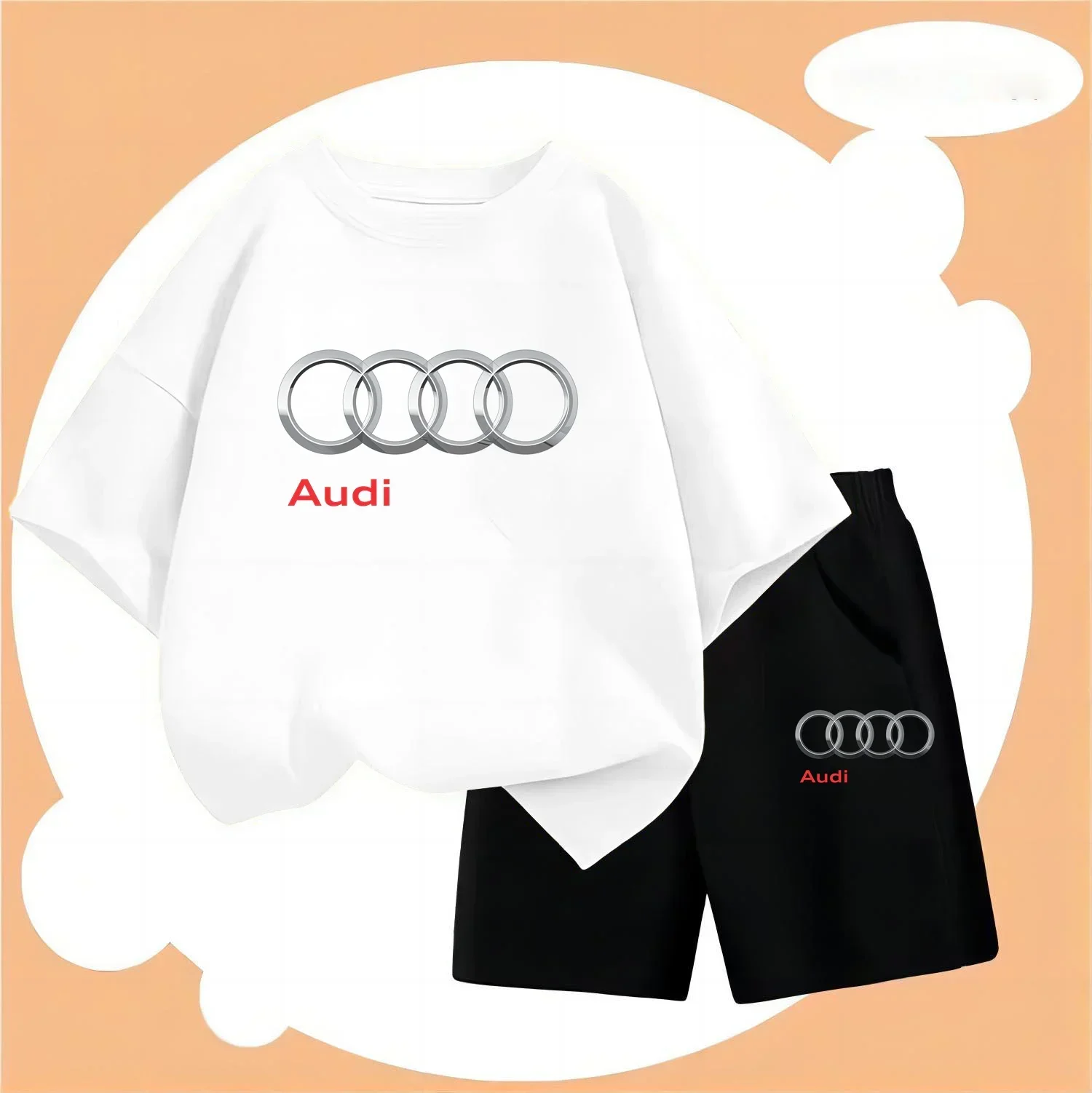 Children\'s summer Casual boy Girls Tracksuit 2-piece Baby Boy Outfits Kids Short sleeve 3-14 Years Fashion Audi T shirt Set