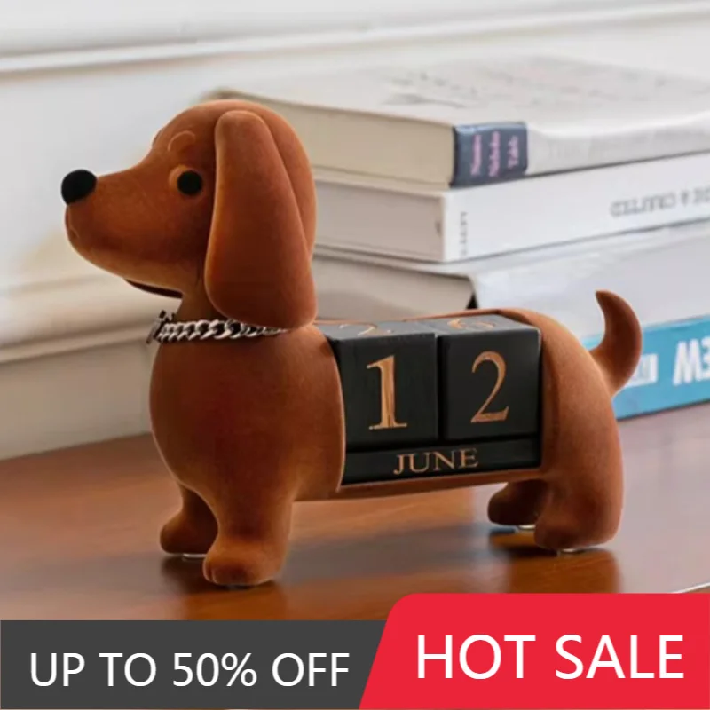 Creative Design Calendar Ornaments Dachshund Dog Calendar Desktop Crafts Flip Toy Luxury Ornaments Modern Child Gift Home Decor