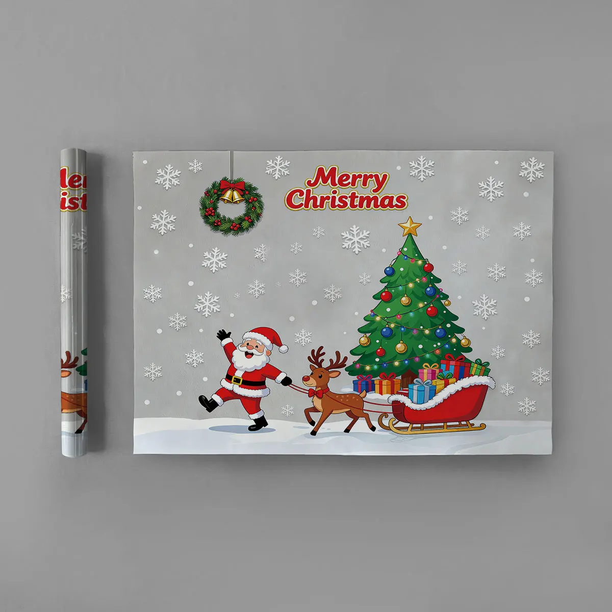 PVC self-adhesive wall stickers featuring Santa Claus, reindeer pulling a sleigh Waterproof and removable