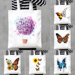 Print Canvas Bags Shopper Handbags Shoulder Casual Shopping Plant Butterfly Trend Cute 90s Girls Women Fashion Tote Bag