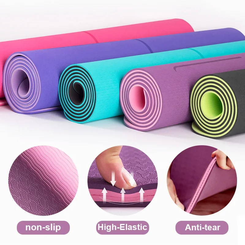 Estera de Yoga TPE, almohadilla de ejercicio antideslizante de 6mm con línea de posición para esteras de Pilates para gimnasio y Fitness en casa