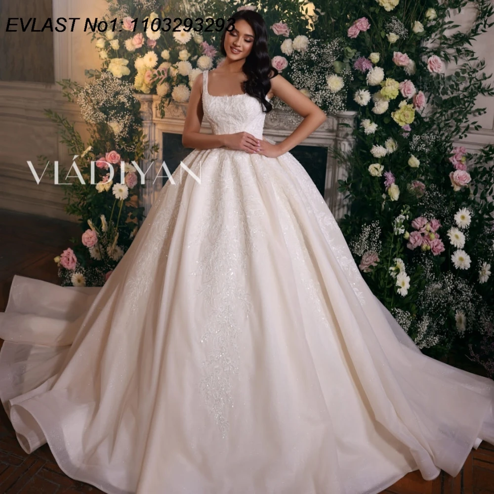 

EVLAST Customized Vintage A Line Wedding Dress Lace Applique Beading Sequins Bridal Gown Robe De Mariee Vestidos De Novia TBD150