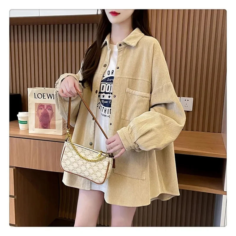 

2026 Spring Autumn New Shirt Jacket Women Fashion Casual Loose Coat Lazy Wind Outwear POLO Design High Sense Overwear Ladies Top