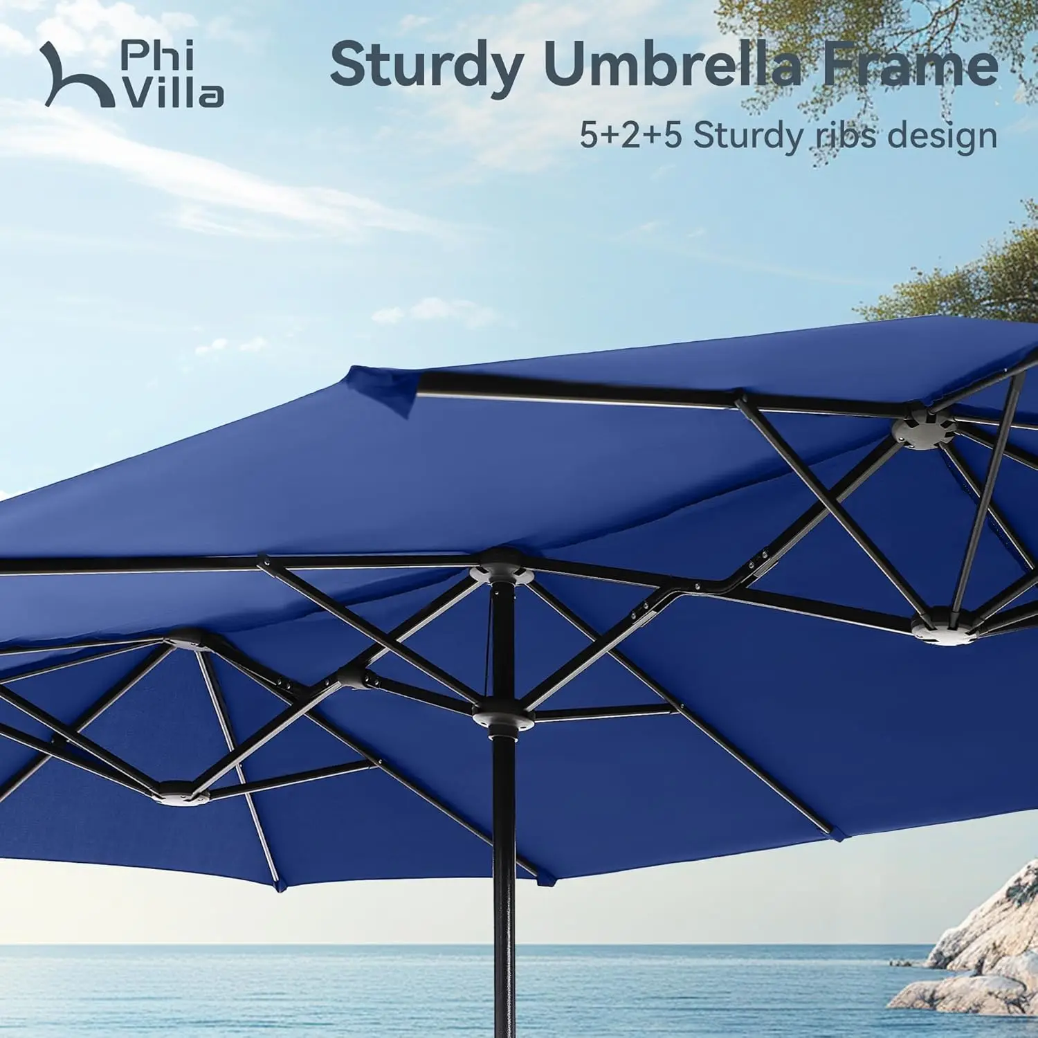 PHI VILLA 13ft Duże parasole tarasowe Dwustronny prostokątny parasol na zewnątrz Haze Blue