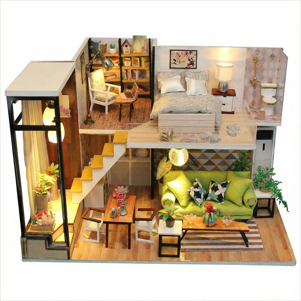 مقصورة OUZEY على الطراز الاسكندنافي يمكنك صنعها بنفسك نموذج خشبي، مجموعة تجميع منزل نورديك، هدية ديكور منزلي إبداعي للبالغين 14+ #1