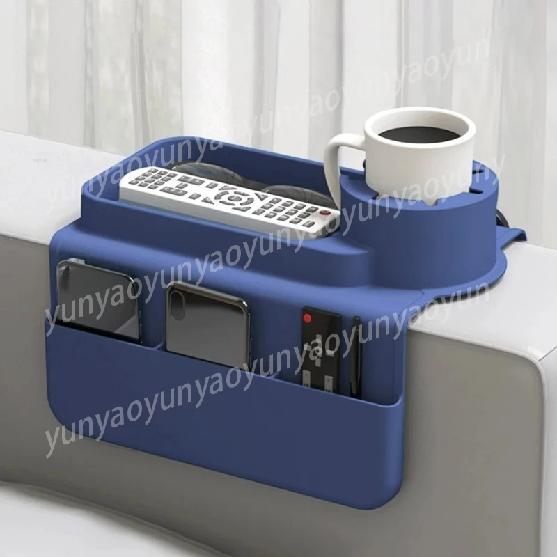 Silicone Couch Cup Holder Tray with Side Pockets Sofa Arm Organizer Waterproof Couch Armrest Table for Snack Drinks