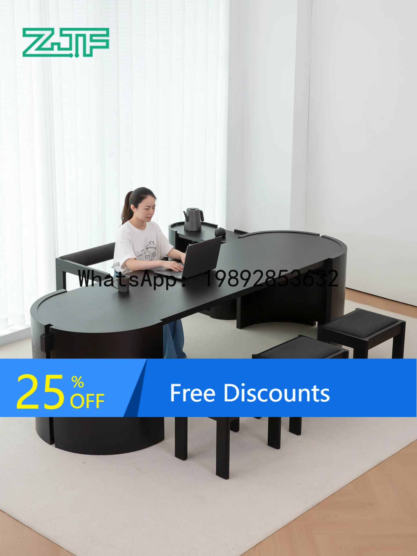 YFY Black Wabi-Sabi Style Curved Large   Table Office Simple  Ceremony Table  Room Reception  Brewing Table