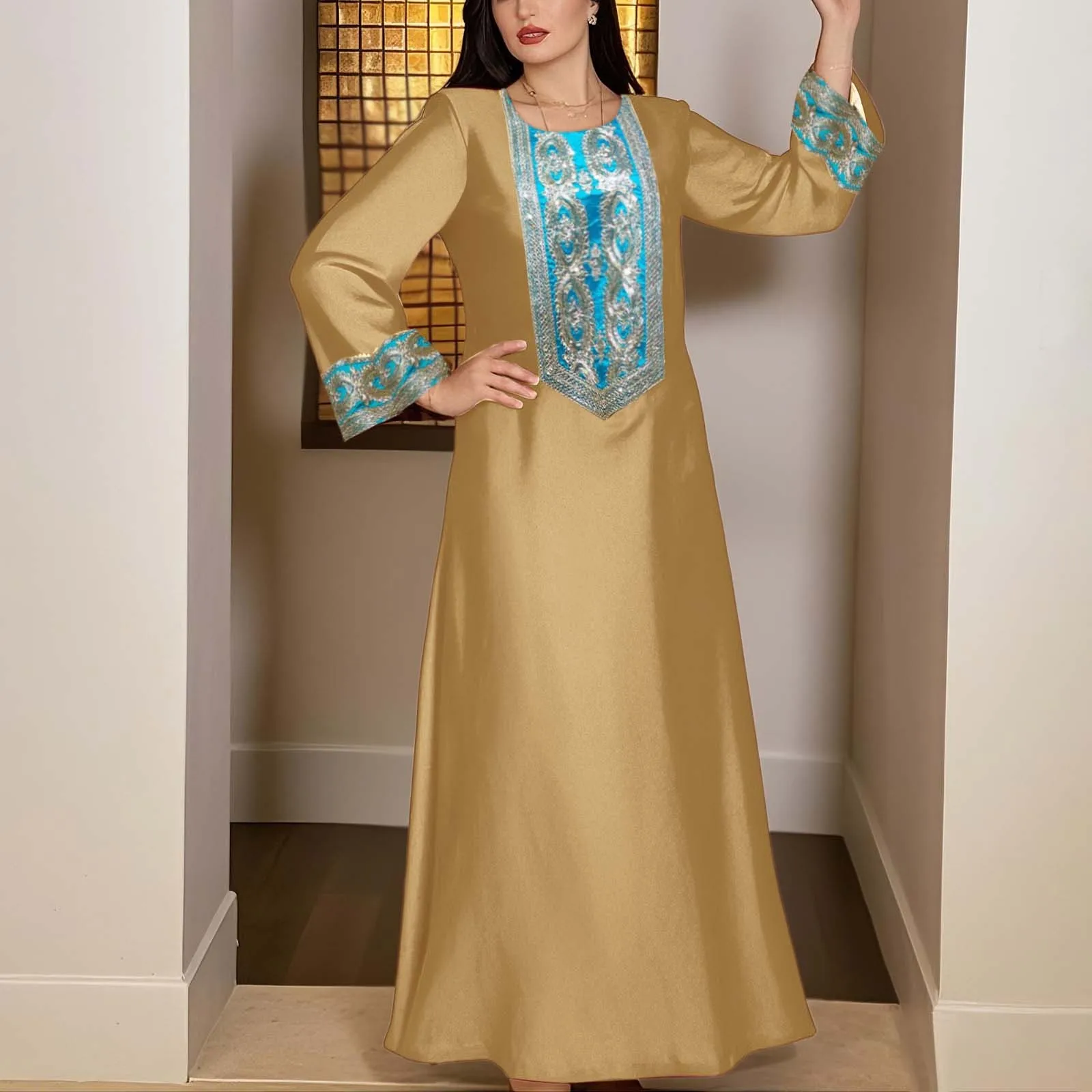

Ид мусульманские женщины абайи вечерние платье макси с блестками Vestidos Рамадан Марокко платья Джалабия Дубай Кафтан ислам арабский длинный халат