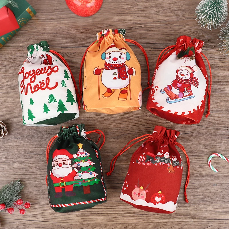 

1/5Pcs Christmas Drawstring Gift Bags Santa Snowman Candy Snack Packaging Pouch Bag Christmas Party Decoration New Year Supplies