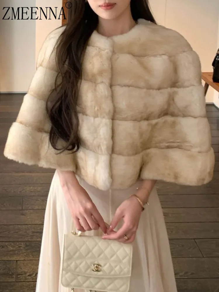 

ZMEENNA Womens Short Coat Round Neck Single Button Closure Wrap Design Loose Cape Poncho Style Winter Outerwear ZM4450