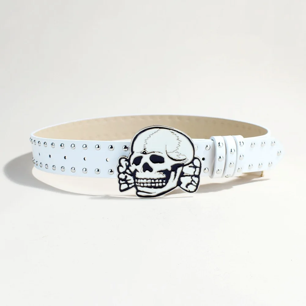 Gothic Y2K Frauen Männer Gürtel Goth Damen Cowboy Hip Hop Punk Niet Skelett Druck Taille Gürtel Jeans Bund