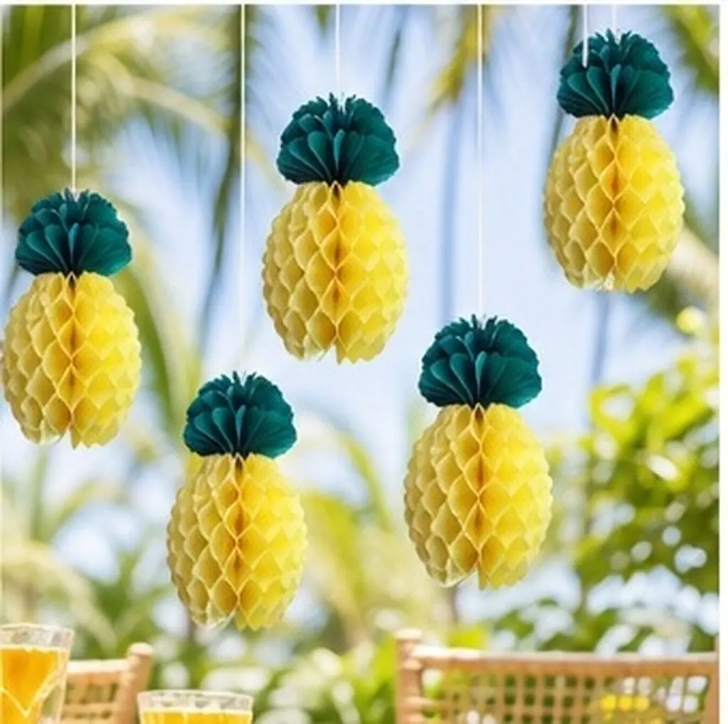 6Pcs Pineapple Honeycomb Party Decor Hanging Hawaiian Festival Table Ceiling Decorations Reusable Tropical Photo Props