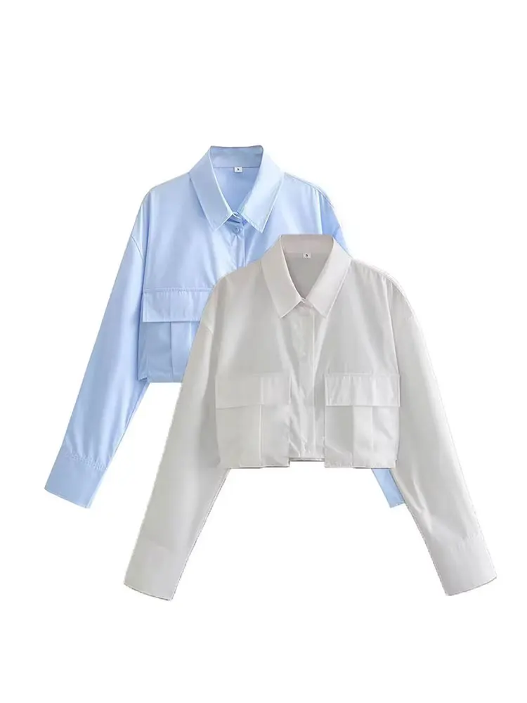 HH 2024 Women's Trendy Solid Causal Blouse Long Sleeves With Pockets Trim Turn-down Collar Chic Shirts Versatile Tops