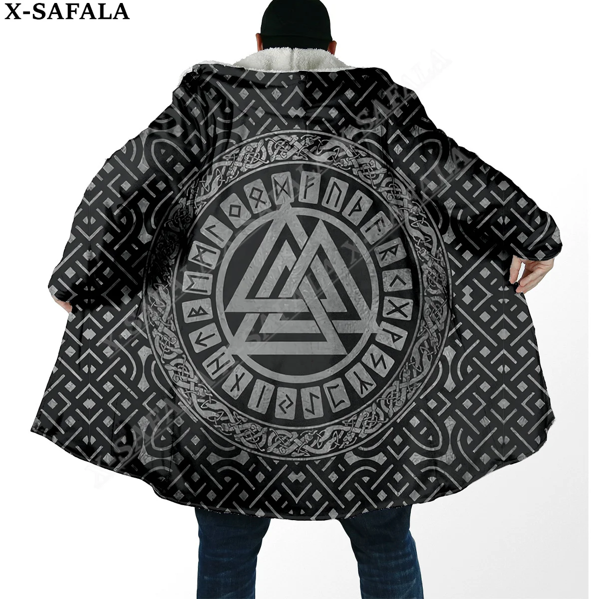 Symbol Viking Tattoo Raven Odin Overcoat Coat 3D Print Thick Warm Hooded Cloak  Men Windproof Fleece Unisex Casual-4