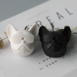 Mini Sunglasses Dog Aroma Gypsum Mold Cool Bulldog Head Plaster Silicone Mould DIY Handmade