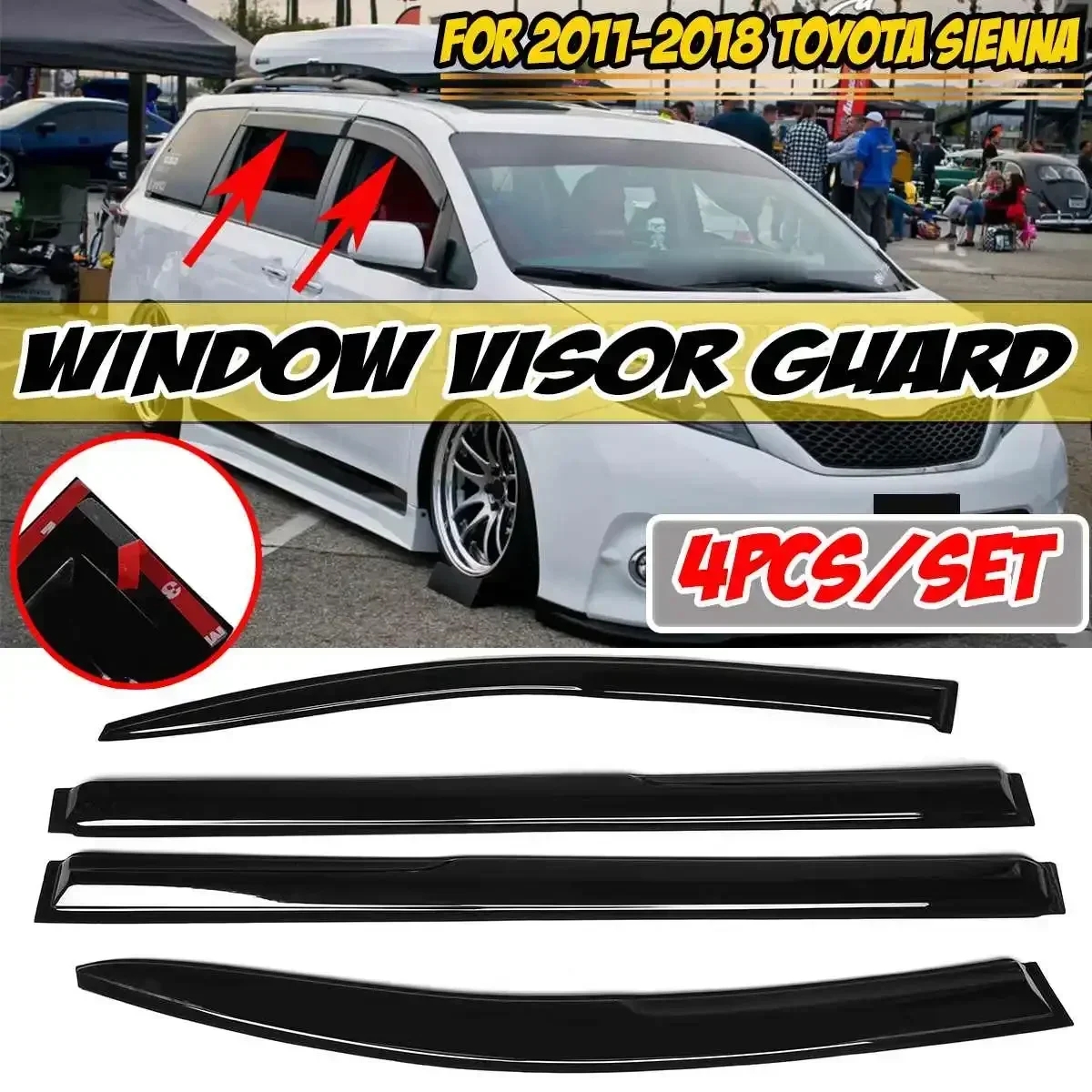 

4pcs Car Side Window Deflector Window Visor For Toyota Sienna 2011-2018 Wind Shields Sun Rain Guards Awnings Shelters Body Kit